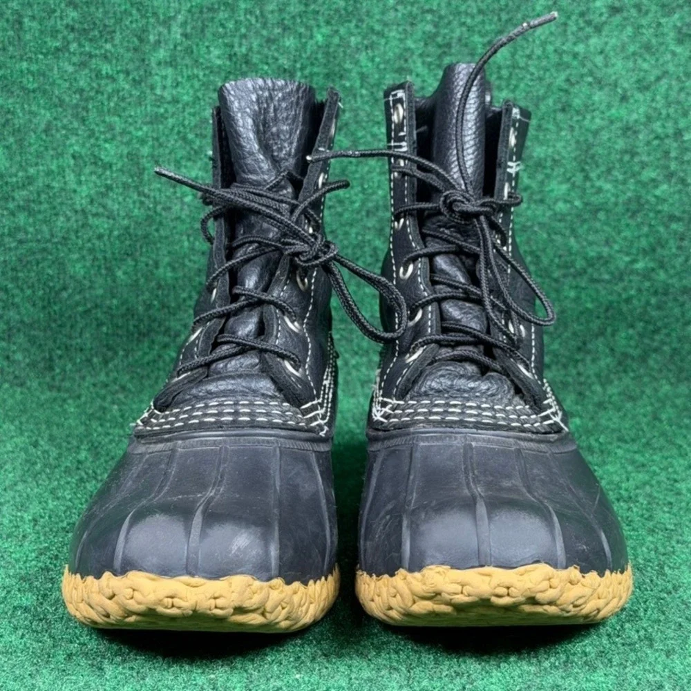 LL Bean Boots 8‎ Inch Black Tumbled Leather Duck Boots Mens 8 M USA Made 06009